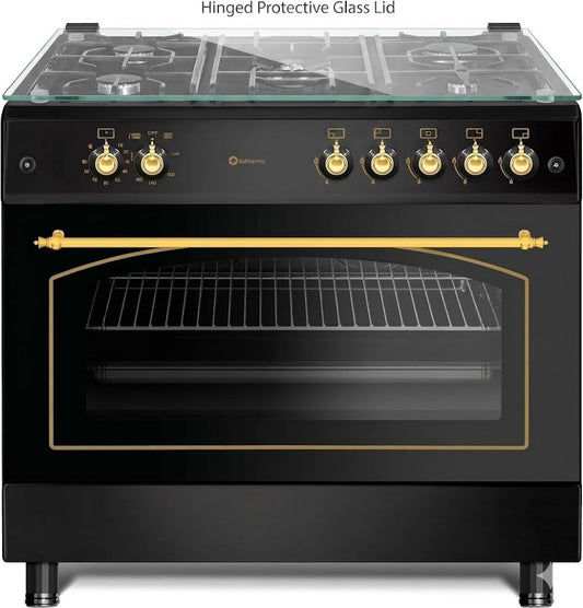 Cocina de Gas Rústica SOLTHERMIC – 5 Quemadores – Horno Panorámico de 115 Litros