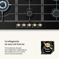 Placa de Gas KLARSTEIN Victoria 90 cm – 5 Quemadores – 11.100W – Acero Inoxidable