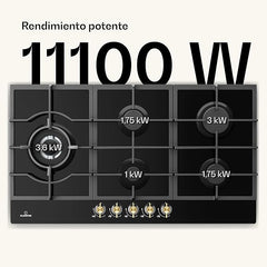 Placa de Gas KLARSTEIN Victoria 90 cm – 5 Quemadores – 11.100W – Acero Inoxidable
