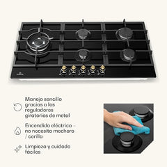 Placa de Gas KLARSTEIN Victoria 90 cm – 5 Quemadores – 11.100W – Acero Inoxidable